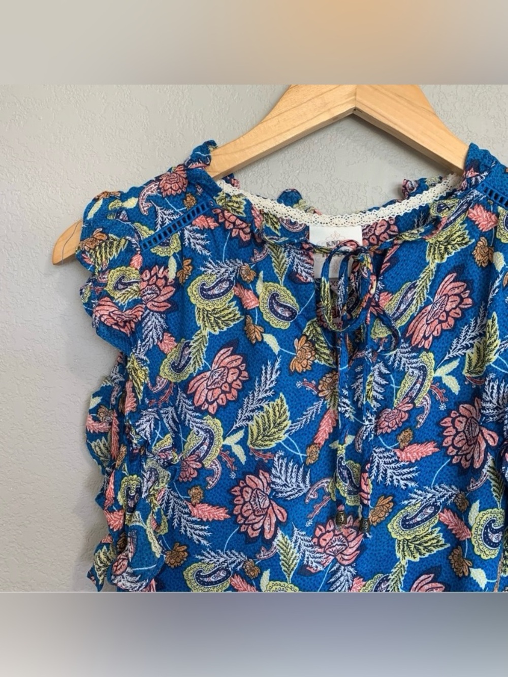 Knox Rose Blue Floral Sleeveless Blouse Top Size XS Bohemian Hippie NWT - Picture 4 of 17